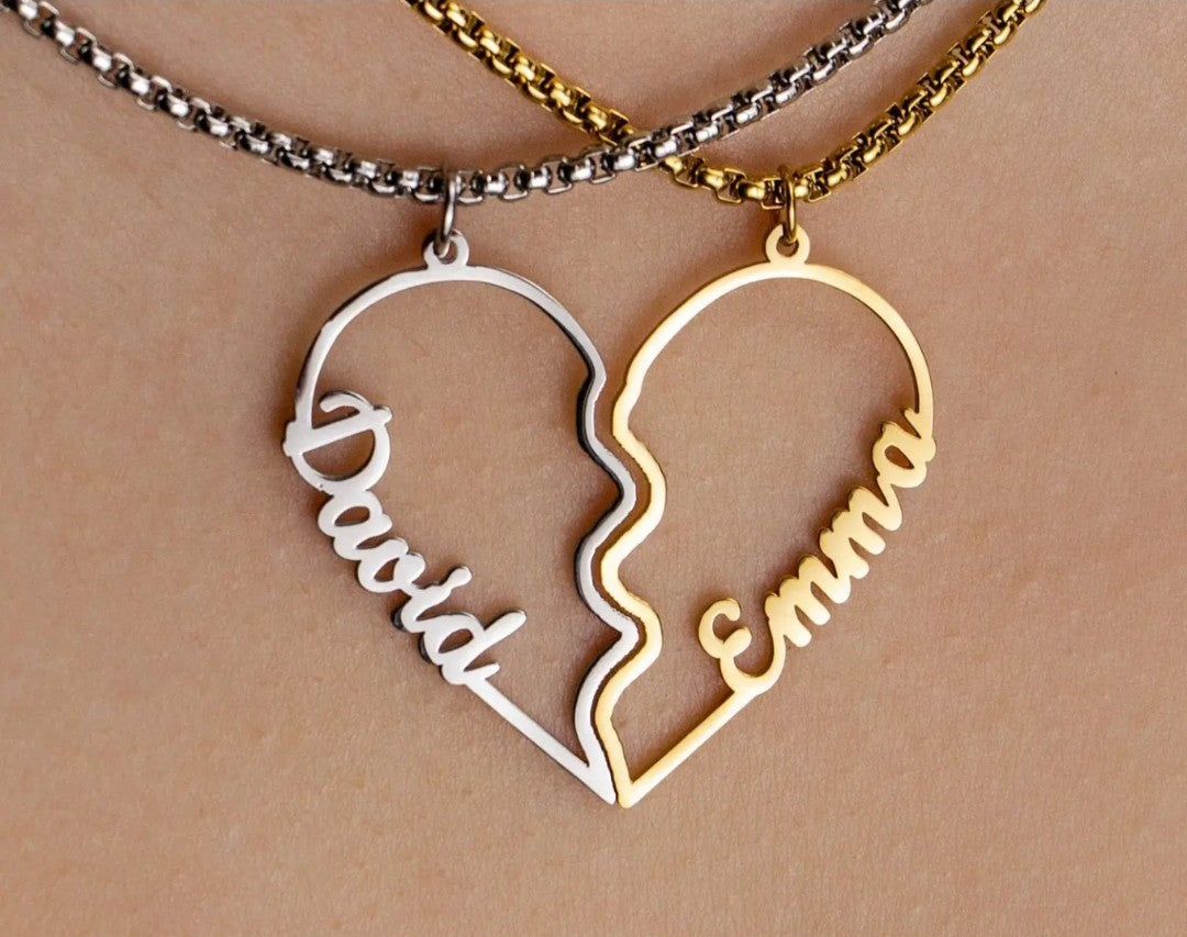 Personalized Half Heart Necklace for Couples