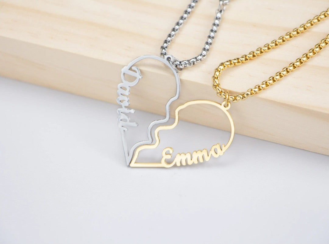 Personalized Half Heart Necklace for Couples
